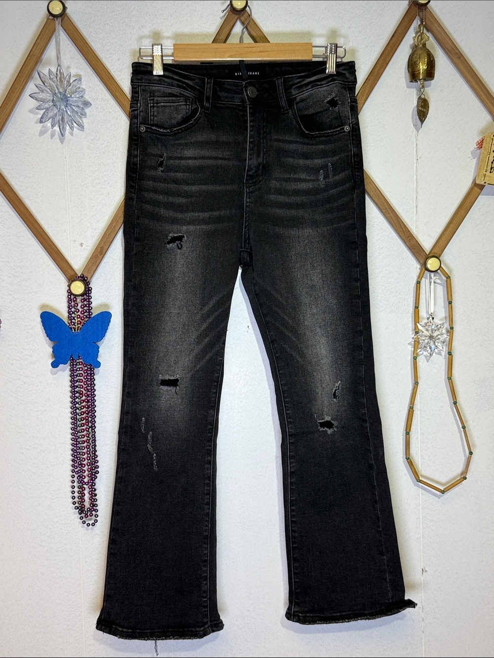Black Distressed Flare Jeans for Women